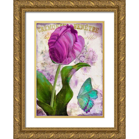 Parrot Tulips II Gold Ornate Wood Framed Art Print with Double Matting by Sasha