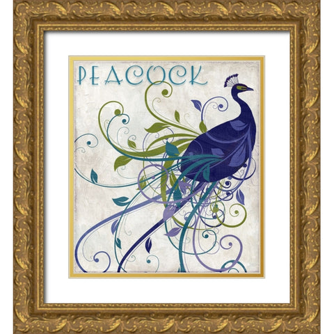 Peacock Nouveau I Gold Ornate Wood Framed Art Print with Double Matting by Sasha
