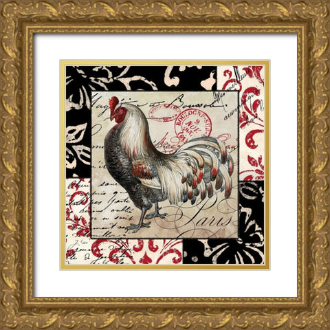 Europa White And Gray Rooster Gold Ornate Wood Framed Art Print with Double Matting by Sasha