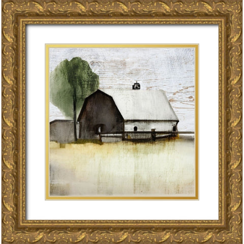 The White Barn I Gold Ornate Wood Framed Art Print with Double Matting by Sasha