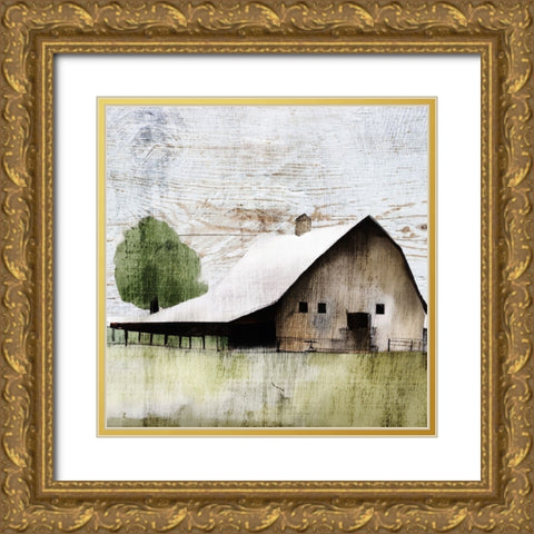 The White Barn II Gold Ornate Wood Framed Art Print with Double Matting by Sasha