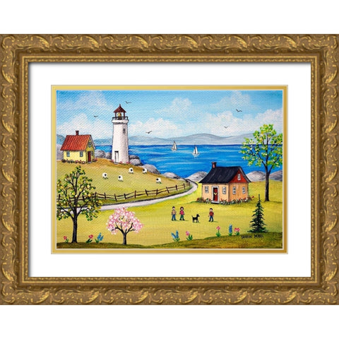 Blue Sea Gold Ornate Wood Framed Art Print with Double Matting by Mark, Sharon