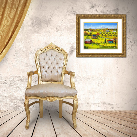 Farm Kids in the Fall Gold Ornate Wood Framed Art Print with Double Matting by Mark, Sharon