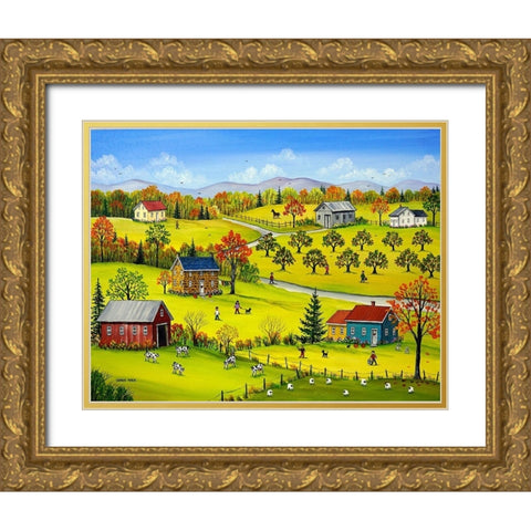 Farm Kids in the Fall Gold Ornate Wood Framed Art Print with Double Matting by Mark, Sharon