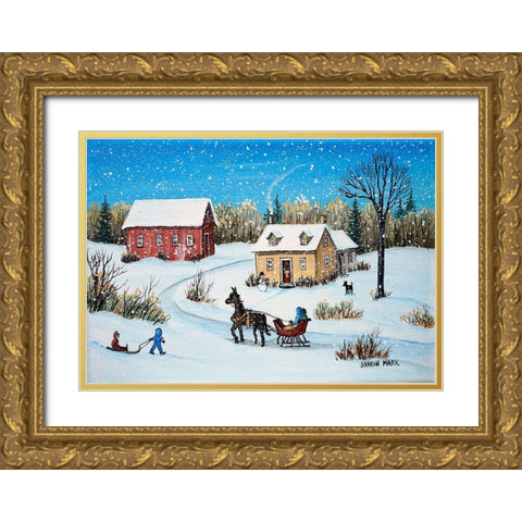 Horse and Sleigh Gold Ornate Wood Framed Art Print with Double Matting by Mark, Sharon