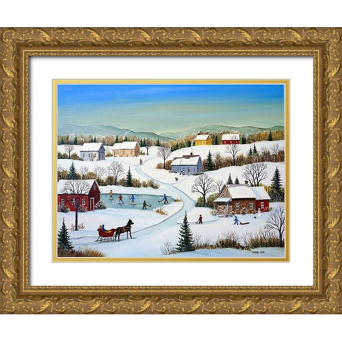 Little Country Village Gold Ornate Wood Framed Art Print with Double Matting by Mark, Sharon