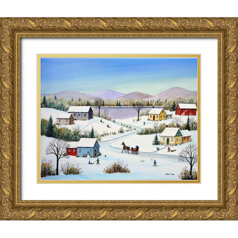 Mountains and Lake Gold Ornate Wood Framed Art Print with Double Matting by Mark, Sharon