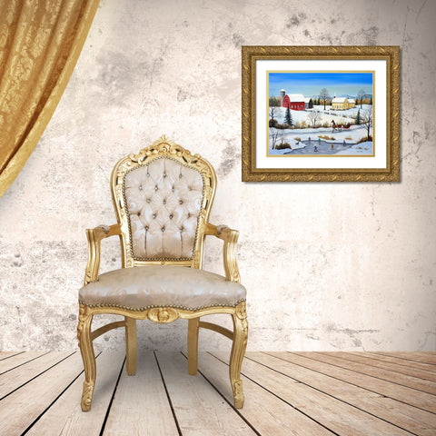 Winter in Canada Gold Ornate Wood Framed Art Print with Double Matting by Mark, Sharon