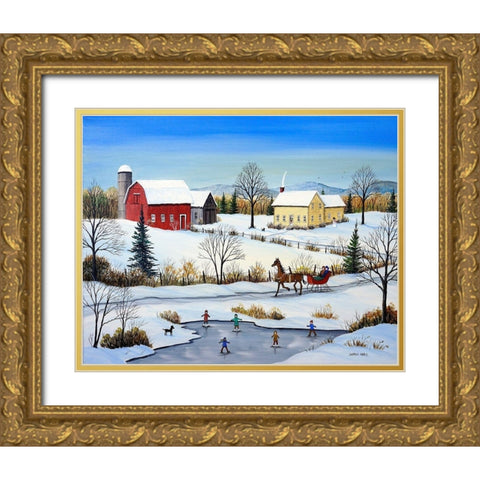 Winter in Canada Gold Ornate Wood Framed Art Print with Double Matting by Mark, Sharon