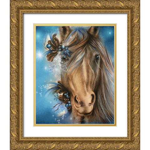 Pretty Blue Gold Ornate Wood Framed Art Print with Double Matting by Sheena Pike Art