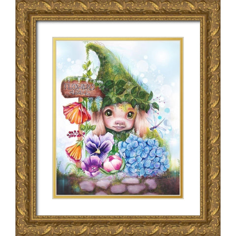 Flowers 4 Sale - Garden Whimzies Gold Ornate Wood Framed Art Print with Double Matting by Sheena Pike Art
