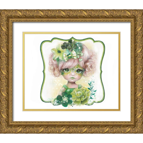 Sugar Sweeties - Green Clover Gold Ornate Wood Framed Art Print with Double Matting by Sheena Pike Art