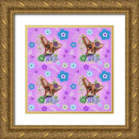 Garden Fox - Pattern Gold Ornate Wood Framed Art Print with Double Matting by Sheena Pike Art