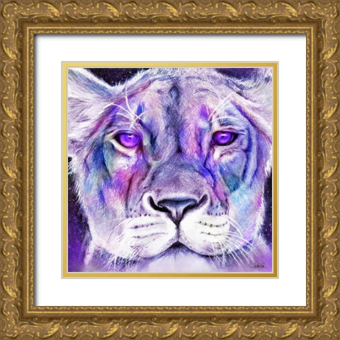 Purple Majestic Lion Gold Ornate Wood Framed Art Print with Double Matting by Sheena Pike Art