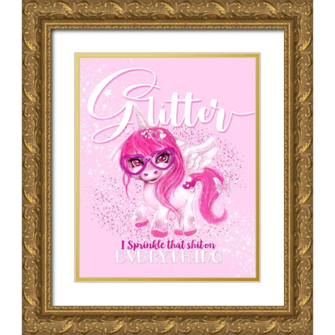 Glitter Everything Unicorn  Gold Ornate Wood Framed Art Print with Double Matting by Sheena Pike Art