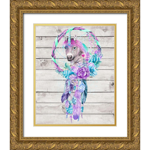 Unicorn Dream Catcher Gold Ornate Wood Framed Art Print with Double Matting by Sheena Pike Art