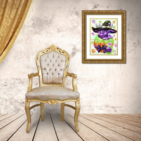 Witchy Halloween Dragon Gold Ornate Wood Framed Art Print with Double Matting by Sheena Pike Art