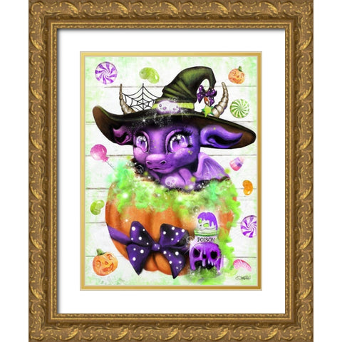 Witchy Halloween Dragon Gold Ornate Wood Framed Art Print with Double Matting by Sheena Pike Art