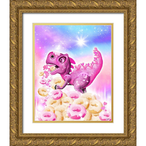 Dino Donut Galaxy Gold Ornate Wood Framed Art Print with Double Matting by Sheena Pike Art