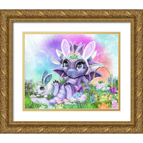 Easter Bunny - Lil DragonZ Gold Ornate Wood Framed Art Print with Double Matting by Sheena Pike Art