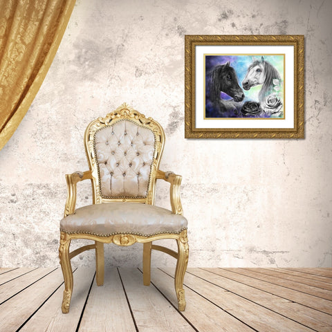 Opposites Attract - Light and Dark Horse Gold Ornate Wood Framed Art Print with Double Matting by Sheena Pike Art