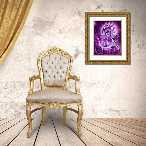 February - Amethyst - Birthstone Lil Dragonz Gold Ornate Wood Framed Art Print with Double Matting by Sheena Pike Art