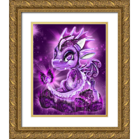 February - Amethyst - Birthstone Lil Dragonz Gold Ornate Wood Framed Art Print with Double Matting by Sheena Pike Art