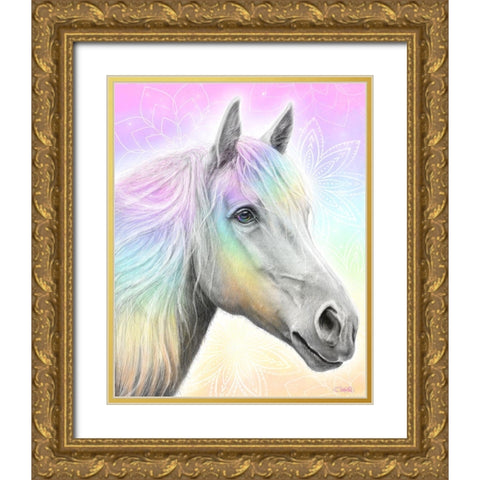 Pastel Dream Horse Gold Ornate Wood Framed Art Print with Double Matting by Sheena Pike Art