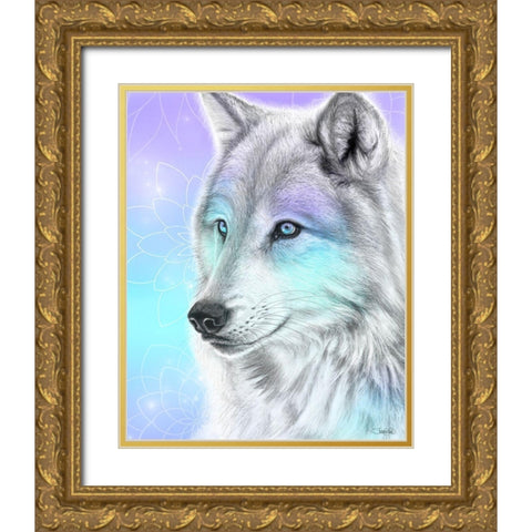 Pastel Dream Wolf Gold Ornate Wood Framed Art Print with Double Matting by Sheena Pike Art