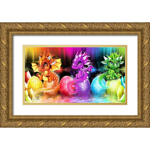Lil Dragonz Spectrum Gold Ornate Wood Framed Art Print with Double Matting by Sheena Pike Art