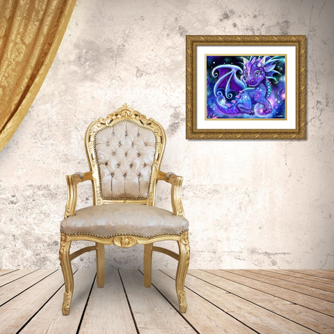 Galaxy Lil Dragonz Gold Ornate Wood Framed Art Print with Double Matting by Sheena Pike Art