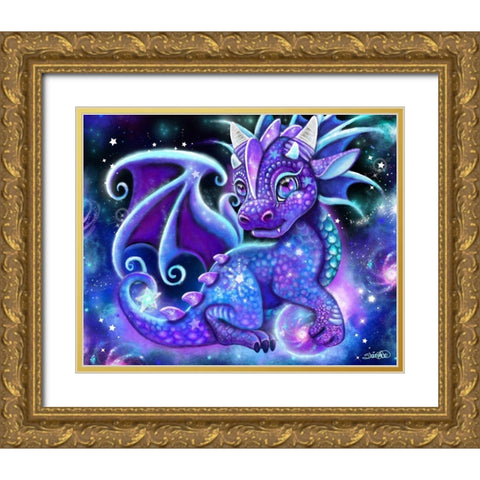 Galaxy Lil Dragonz Gold Ornate Wood Framed Art Print with Double Matting by Sheena Pike Art