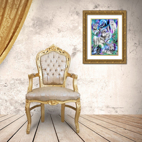 Daydream Galaxy Wolves Gold Ornate Wood Framed Art Print with Double Matting by Sheena Pike Art