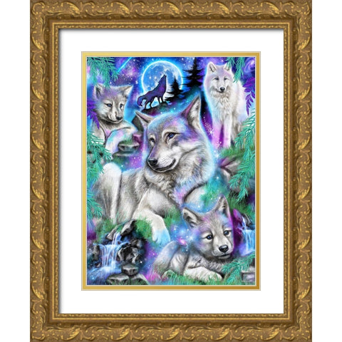 Daydream Galaxy Wolves Gold Ornate Wood Framed Art Print with Double Matting by Sheena Pike Art