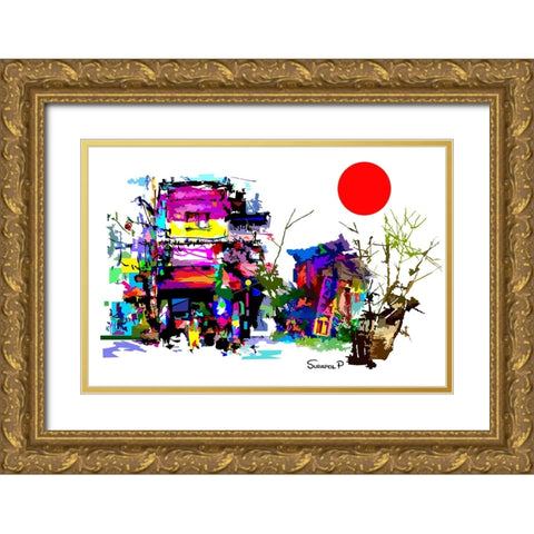 Eastern City Gold Ornate Wood Framed Art Print with Double Matting by Pansanit, Surapol