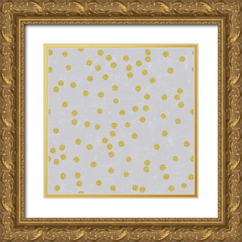 Grey Linen Golden Round Confetti Gold Ornate Wood Framed Art Print with Double Matting by Lavoie, Tina