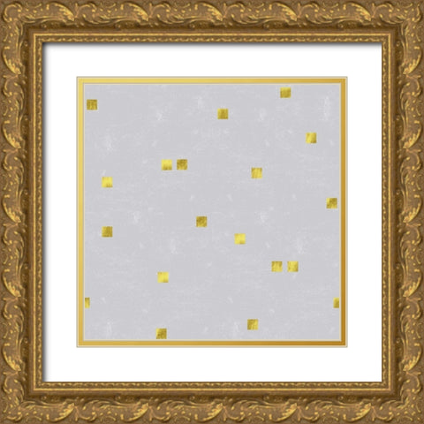 Grey Linen Golden Squares Confetti Gold Ornate Wood Framed Art Print with Double Matting by Lavoie, Tina