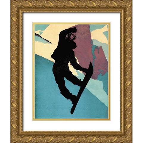 Snowboarding Betty Morning Light Gold Ornate Wood Framed Art Print with Double Matting by Lavoie, Tina