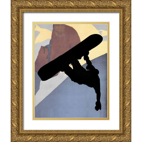 Snowboarding Dude Evening Light Gold Ornate Wood Framed Art Print with Double Matting by Lavoie, Tina