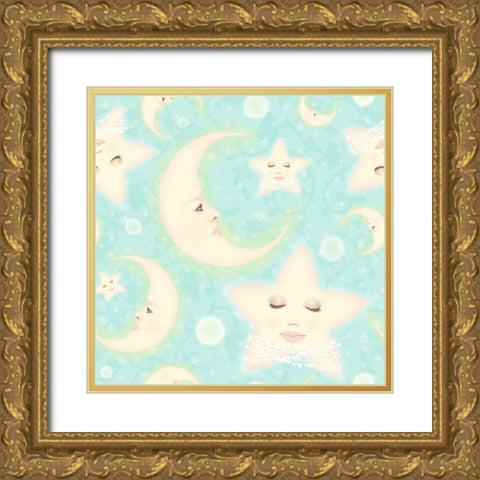 Dreaming Of The Moon and North Star pattern copy Gold Ornate Wood Framed Art Print with Double Matting by Lavoie, Tina
