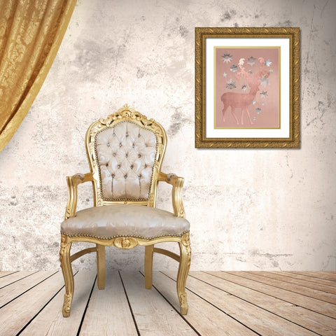 Park Avenue Rosegold Deer in the Silver Snow Gold Ornate Wood Framed Art Print with Double Matting by Lavoie, Tina