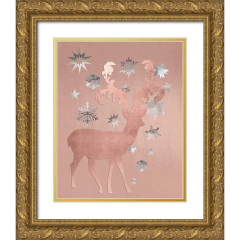 Park Avenue Rosegold Deer in the Silver Snow Gold Ornate Wood Framed Art Print with Double Matting by Lavoie, Tina