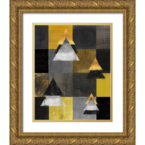 Abstract Christmas Trees card Gold Ornate Wood Framed Art Print with Double Matting by Lavoie, Tina