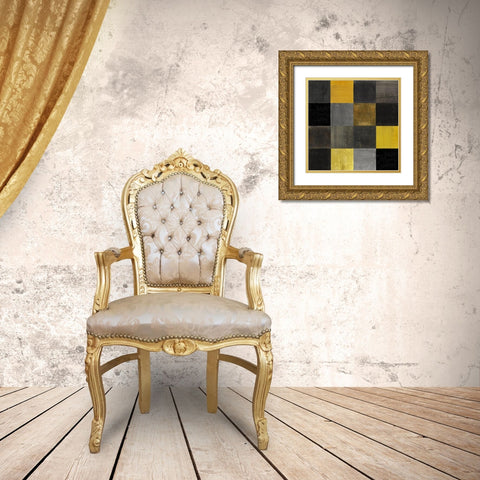 Abstract Geometric Squares Gold Ornate Wood Framed Art Print with Double Matting by Lavoie, Tina
