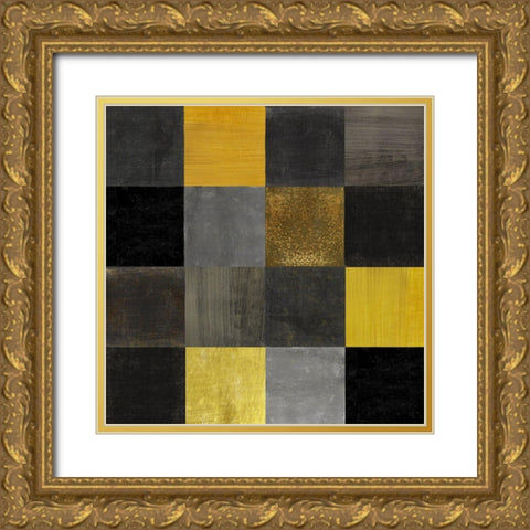Abstract Geometric Squares Gold Ornate Wood Framed Art Print with Double Matting by Lavoie, Tina