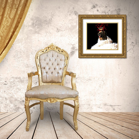 Royal Love Pup - Golden Retriever Gold Ornate Wood Framed Art Print with Double Matting by Lavoie, Tina