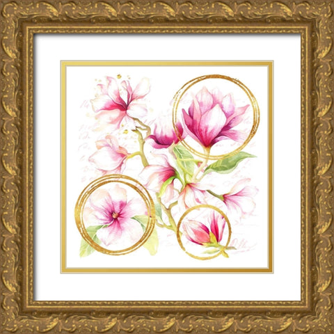 Modern Parisian Magnolias Gold Ornate Wood Framed Art Print with Double Matting by Lavoie, Tina
