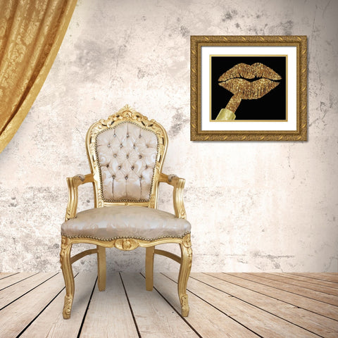 Gold Glitter Lipstick Gold Ornate Wood Framed Art Print with Double Matting by Lavoie, Tina