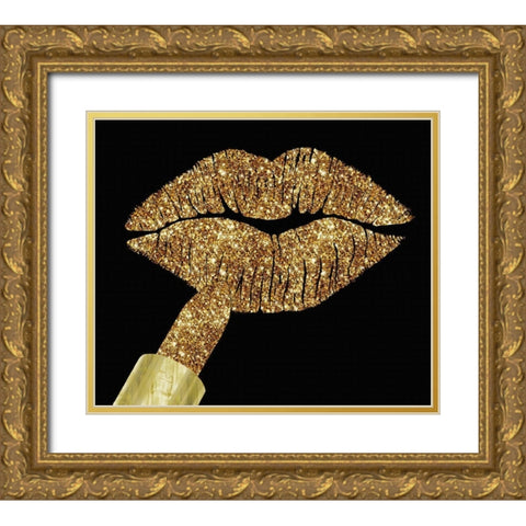 Gold Glitter Lipstick Gold Ornate Wood Framed Art Print with Double Matting by Lavoie, Tina