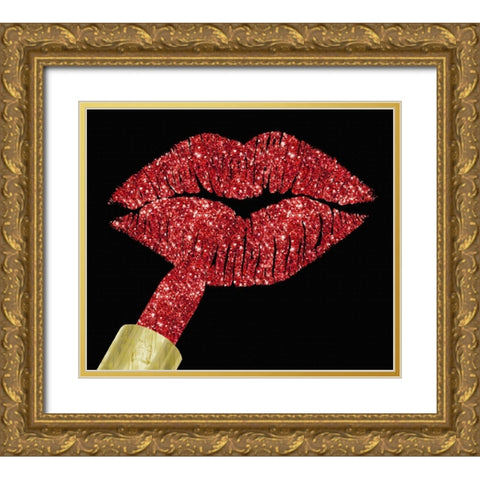 Red Glitter Lipstick Gold Ornate Wood Framed Art Print with Double Matting by Lavoie, Tina